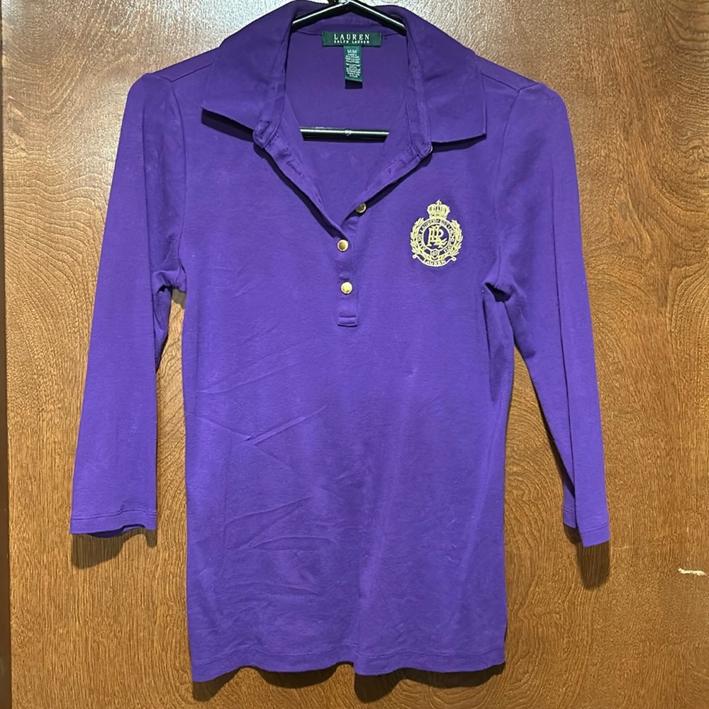Shirt, 3/4 sleeve, plum, gently worn